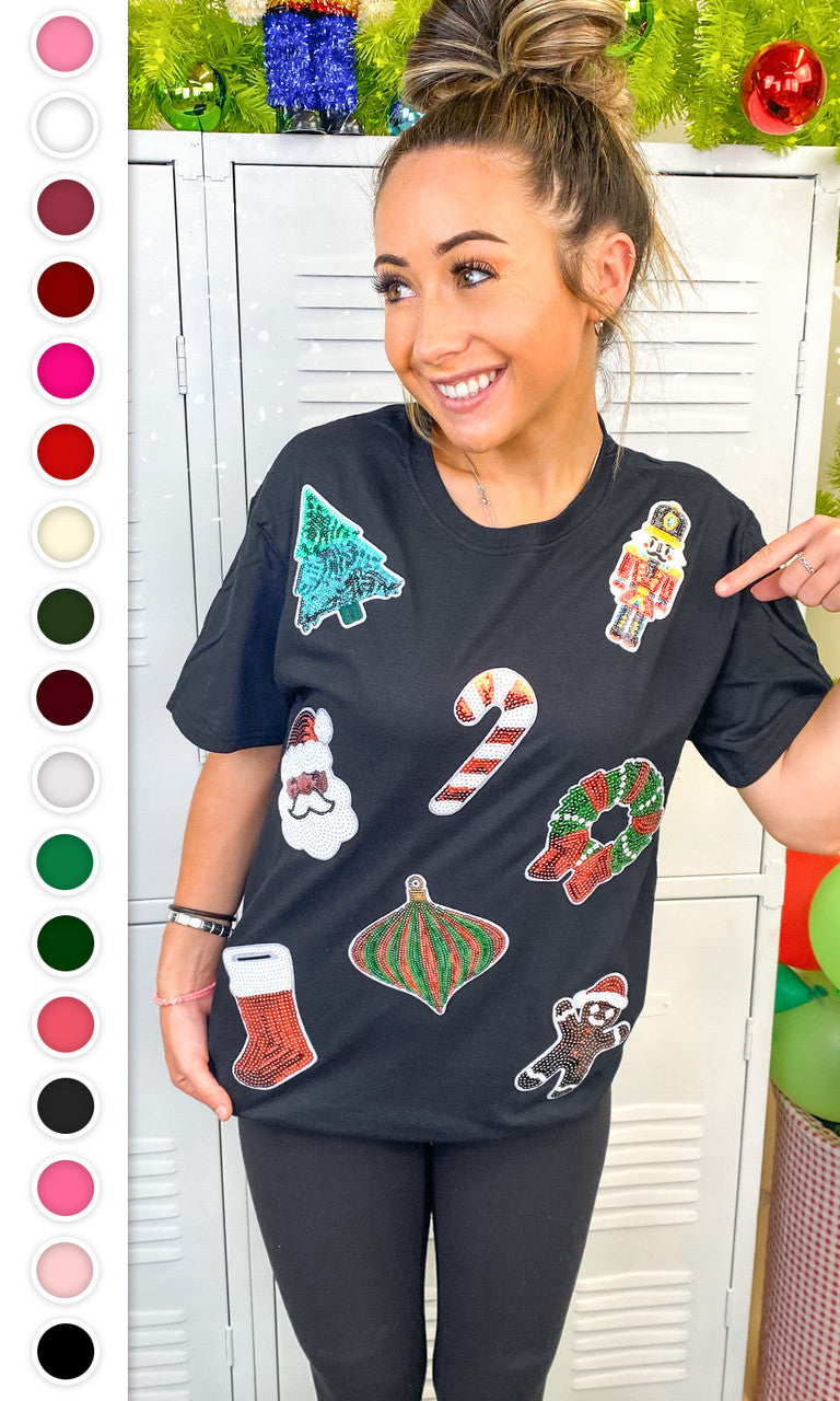 Festive Christmas Sparkle Sequin Graphic T-Shirt