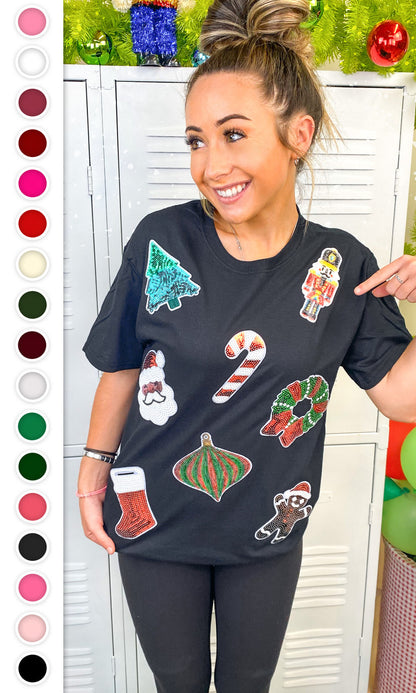 Festive Christmas Sparkle Sequin Graphic T-Shirt