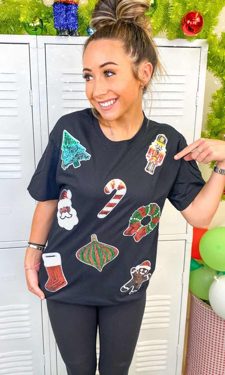 Festive Christmas Sparkle Sequin Graphic T-Shirt