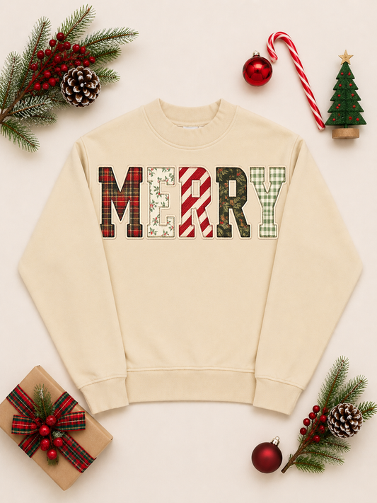 Festive Christmas Merry Graphic Mock Neck Sweatshirt