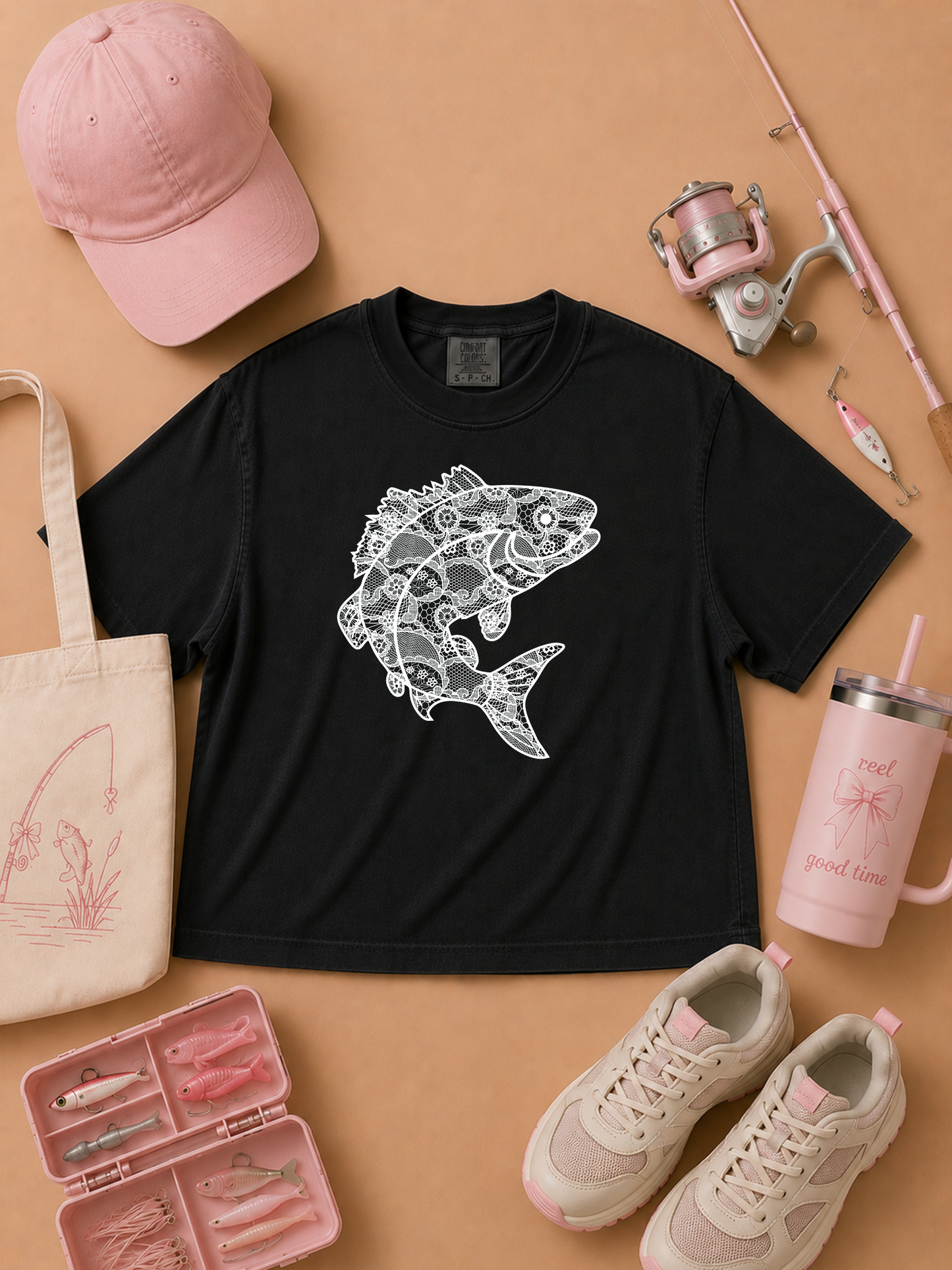 Fish Lace Graphic Comfort Color Graphic Boxy T-Shirt