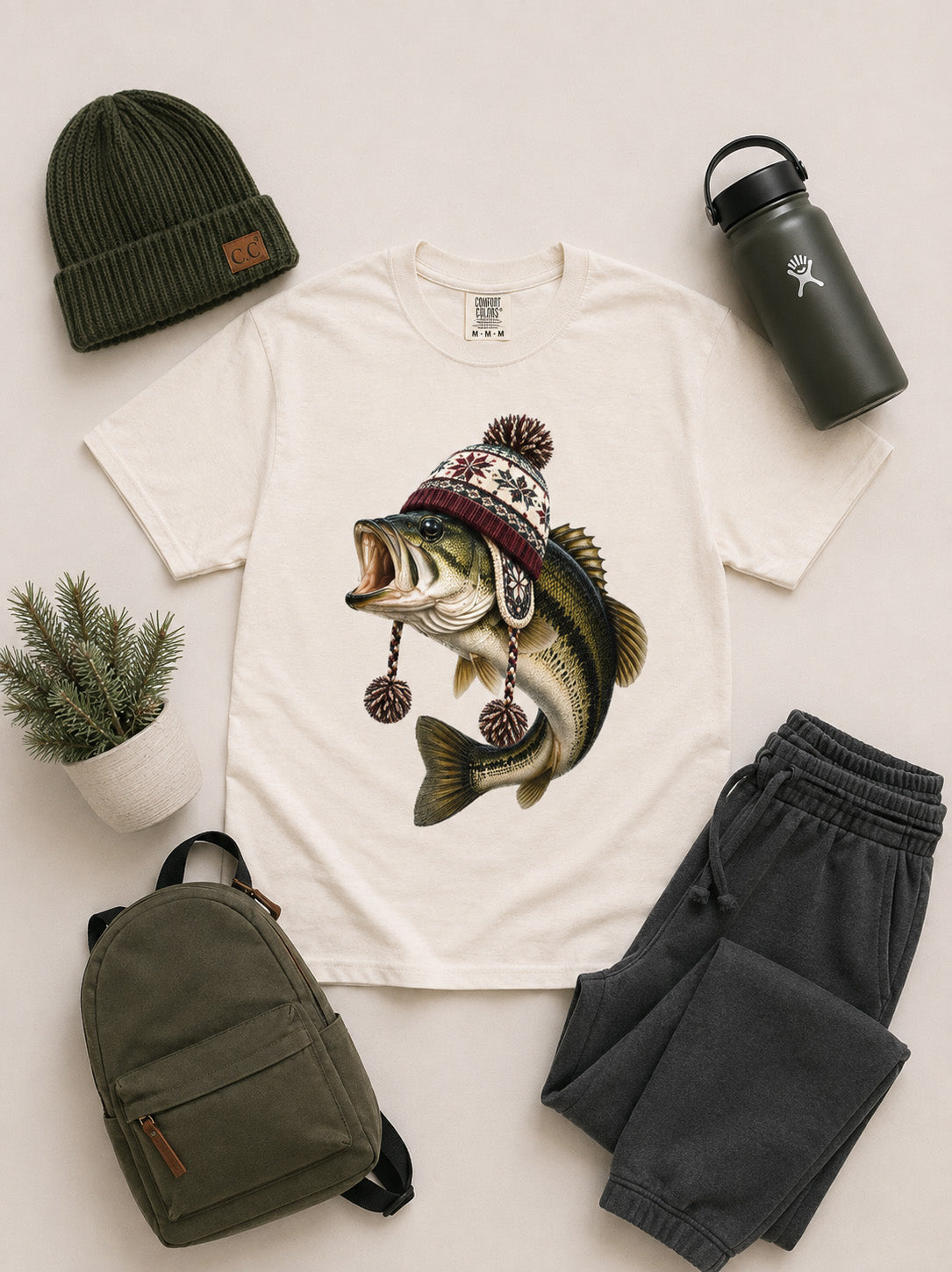 Fish Winter Hat Graphic Comfort Color T-Shirt