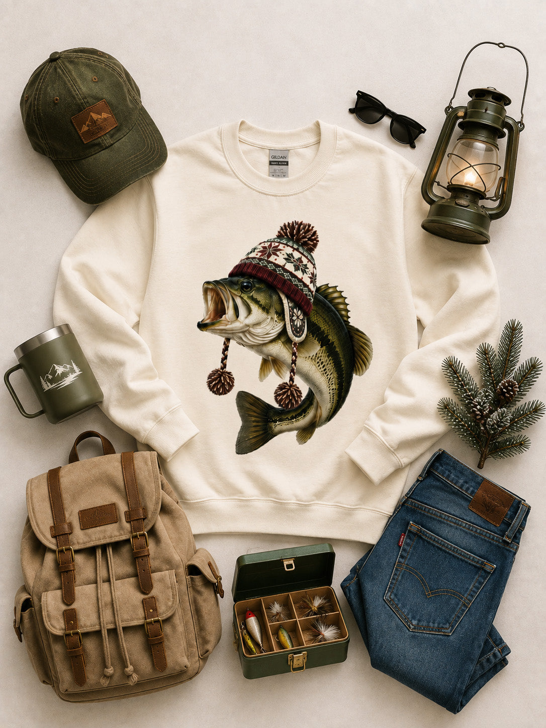 Fish Winter Hat Graphic Sweatshirt