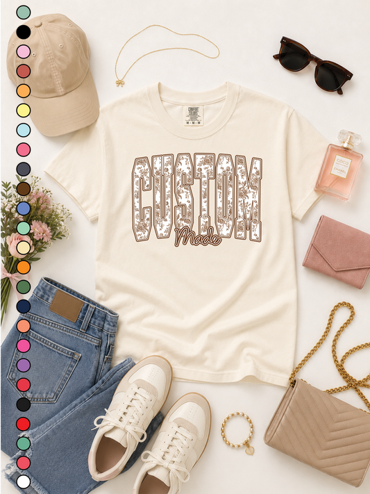 Floral Block Custom Graphic Short Sleeve Comfort Color T-Shirt