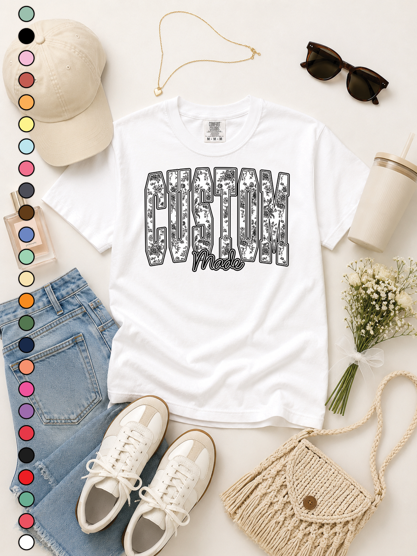 Floral Block Custom Graphic Short Sleeve Comfort Color T-Shirt