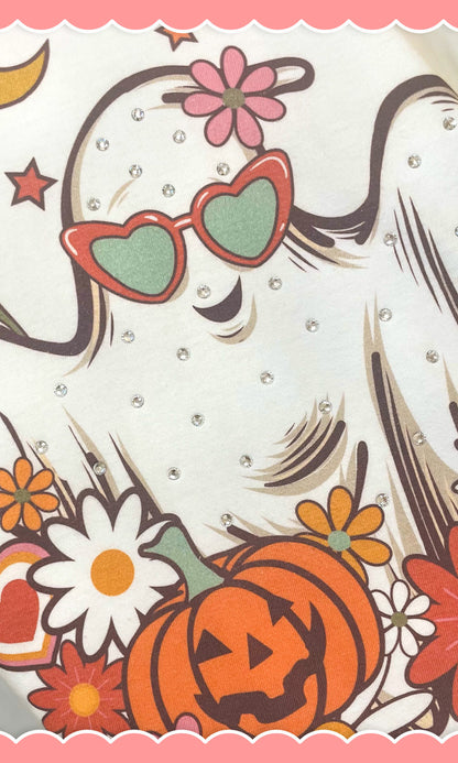Floral Ghost Rhinestone Graphic Shirt
