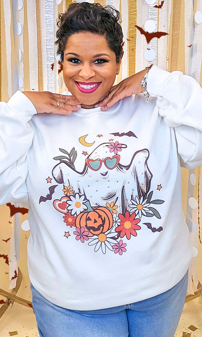 Floral Ghost Rhinestone Graphic Sweatshirt
