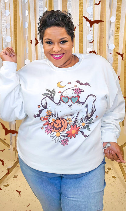 Floral Ghost Rhinestone Graphic Sweatshirt