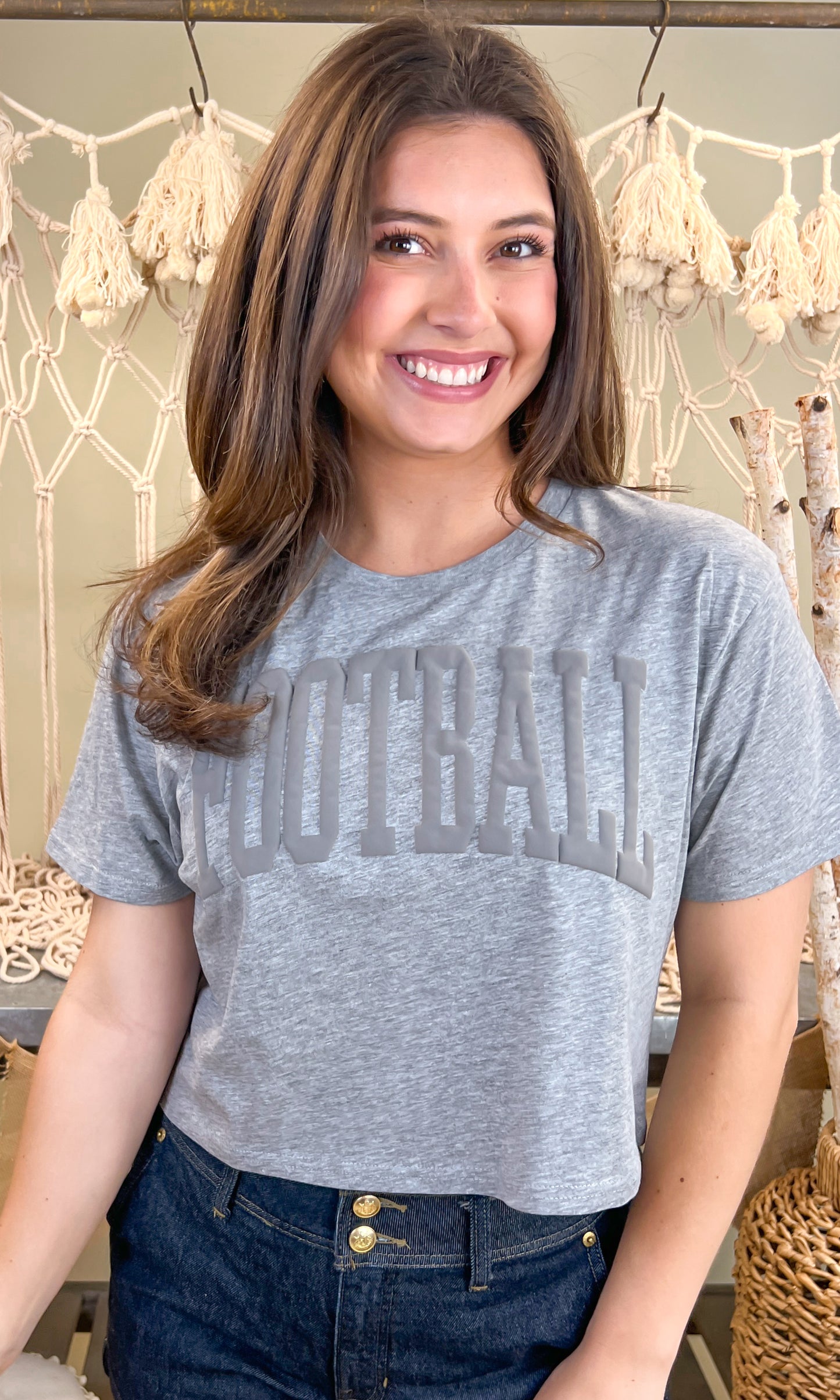 Football Arched Puff Graphic Crop Top