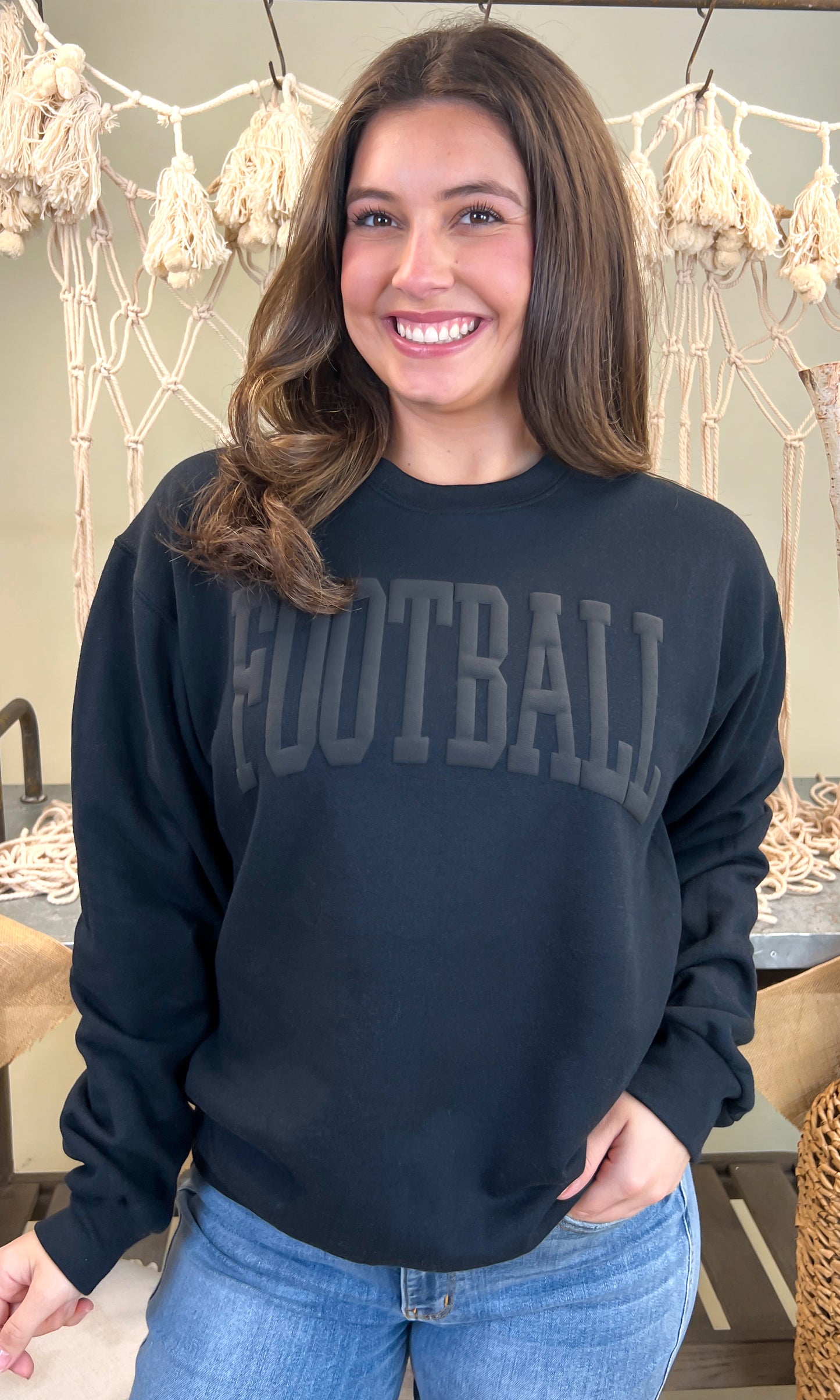 Football Arched Puff Graphic Sweatshirt