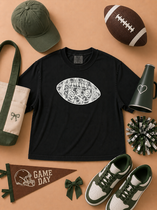 Football Lace Graphic Comfort Color Graphic Boxy T-Shirt