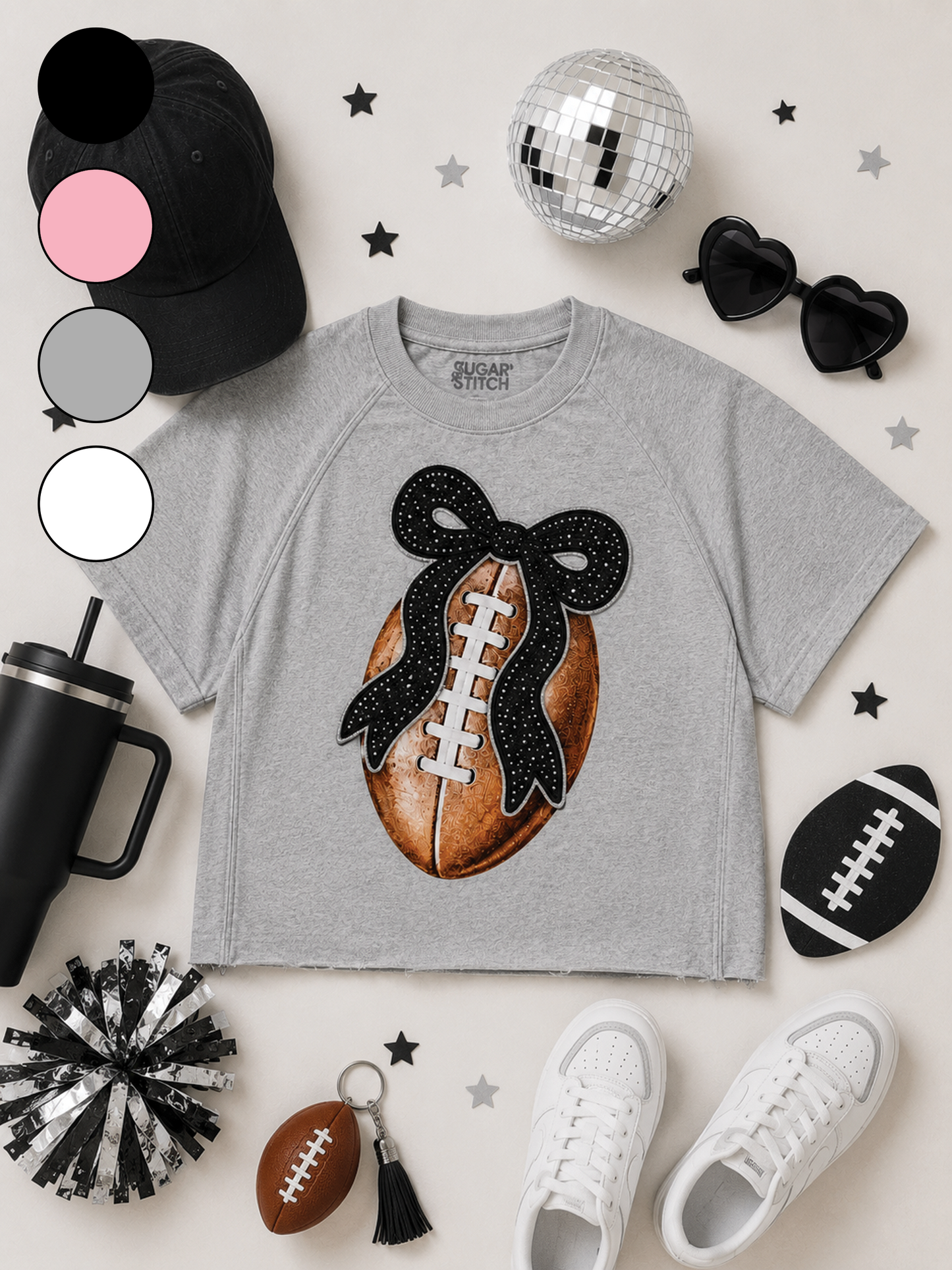 Football Sequin Bow Graphic Edgy Shirt