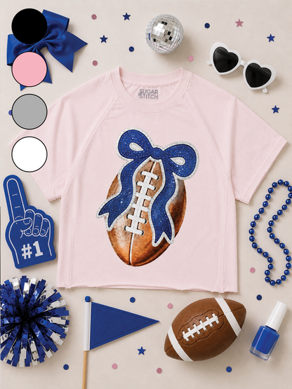 Football Sequin Bow Graphic Edgy Shirt