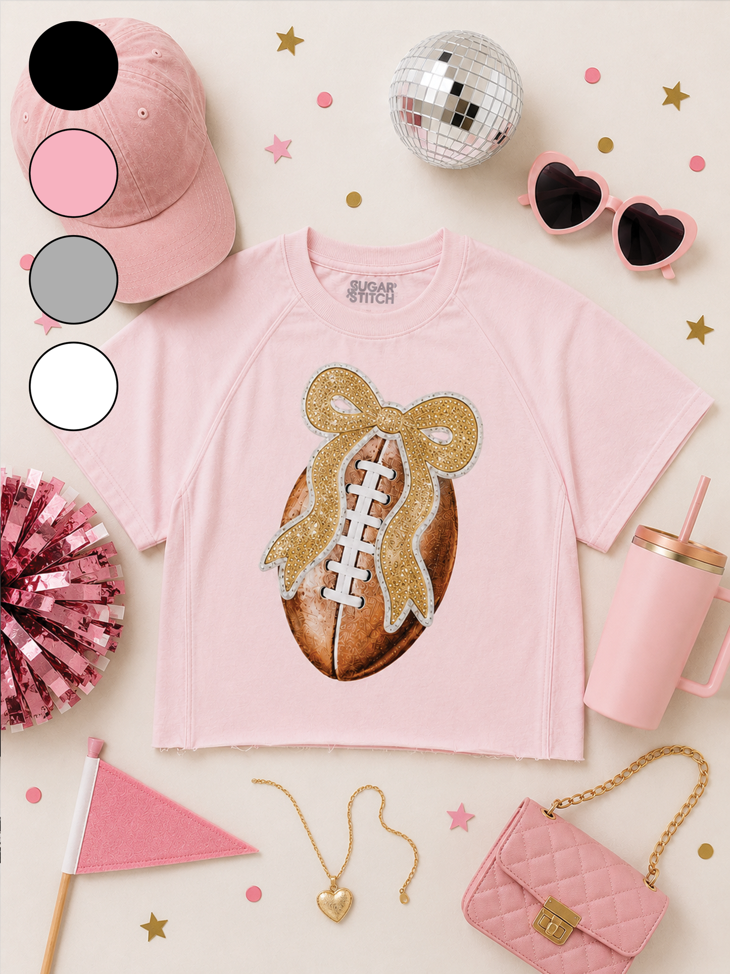 Football Sequin Bow Graphic Edgy Shirt