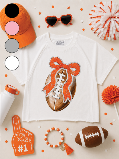 Football Sequin Bow Graphic Edgy Shirt