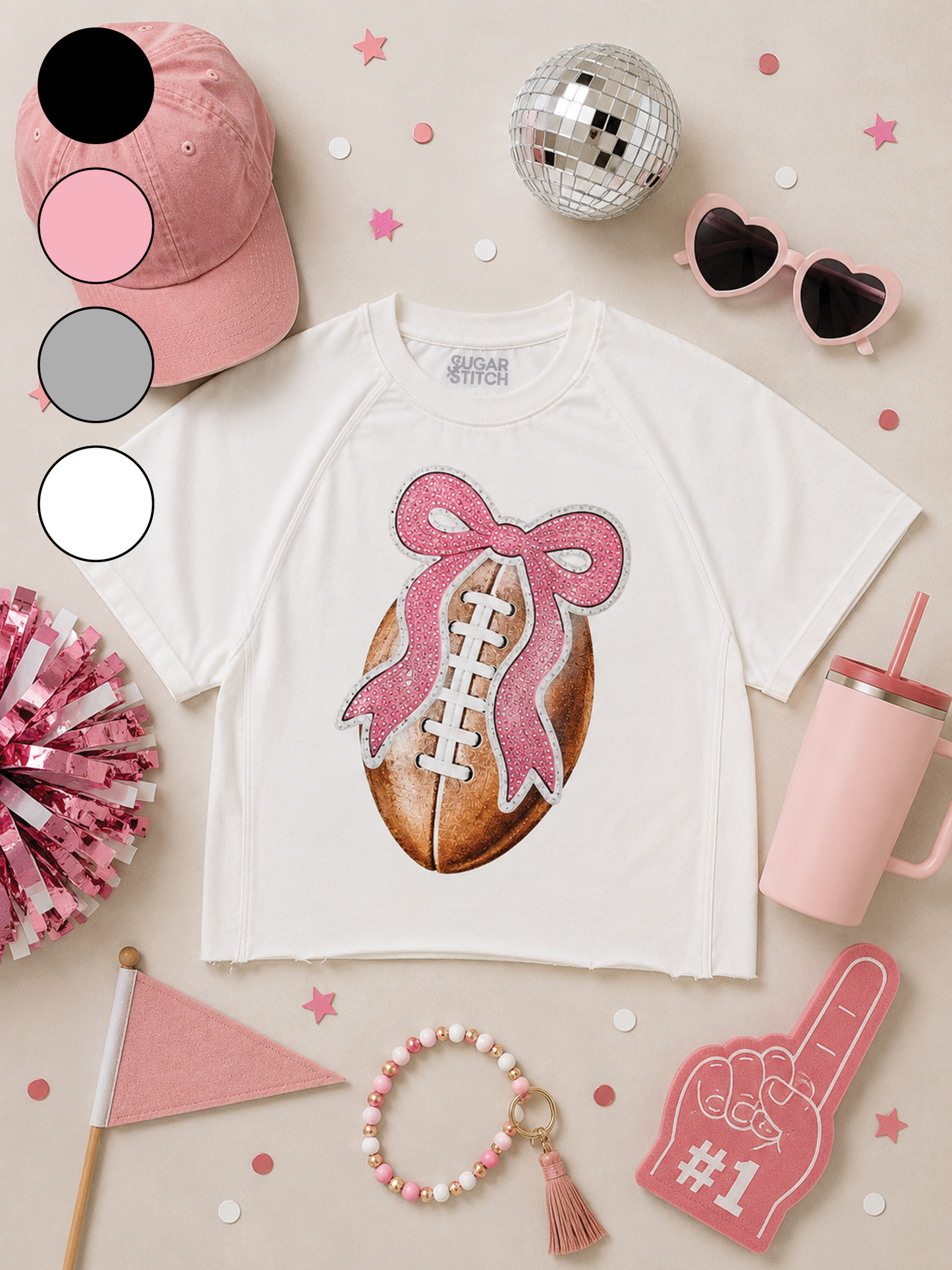 Football Sequin Bow Graphic Edgy Shirt