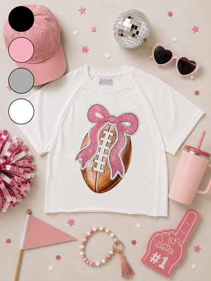 Football Sequin Bow Graphic Edgy Shirt