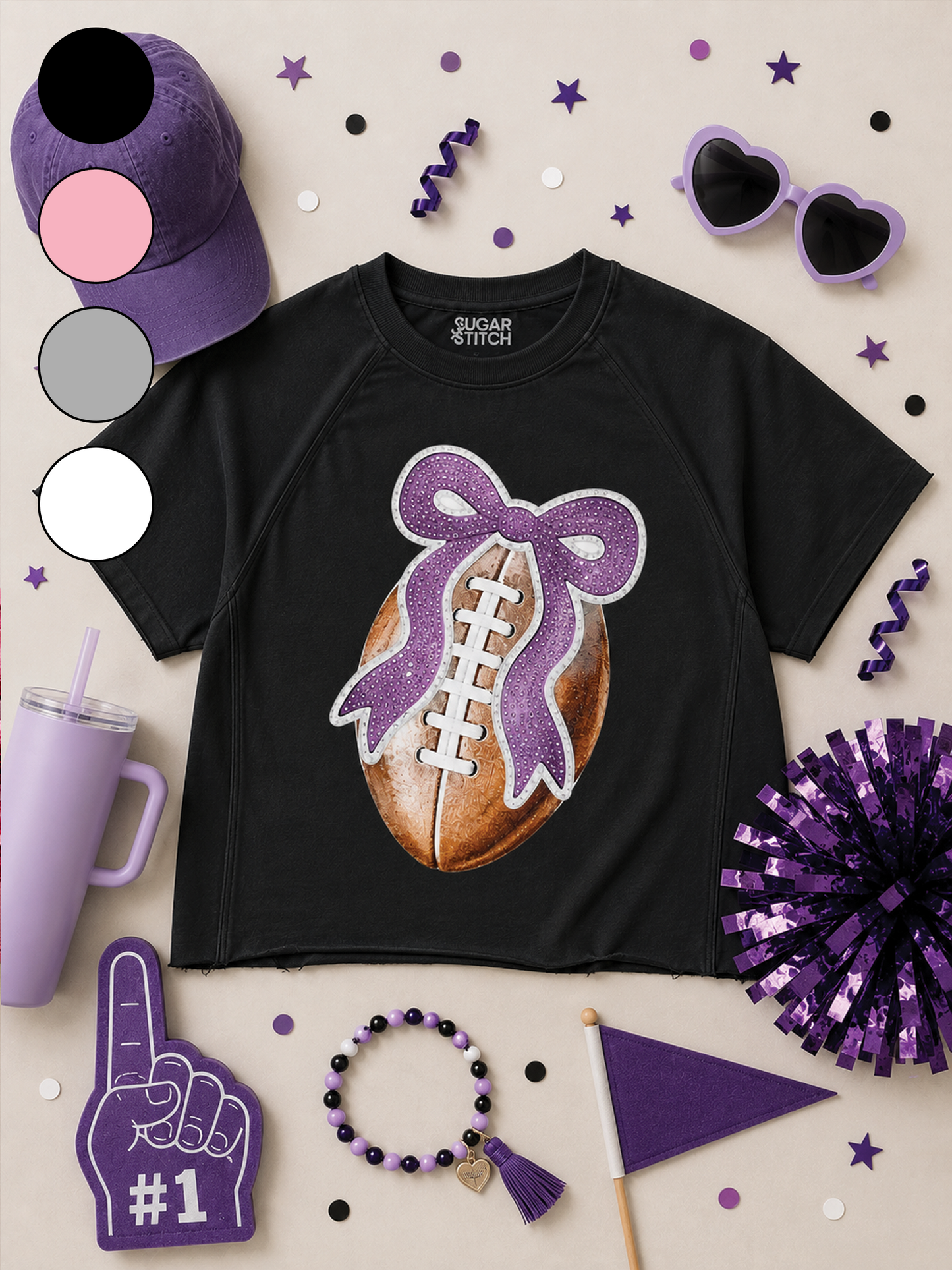 Football Sequin Bow Graphic Edgy Shirt