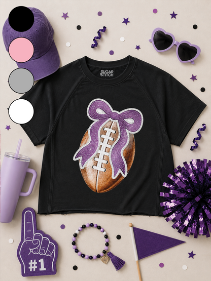 Football Sequin Bow Graphic Edgy Shirt