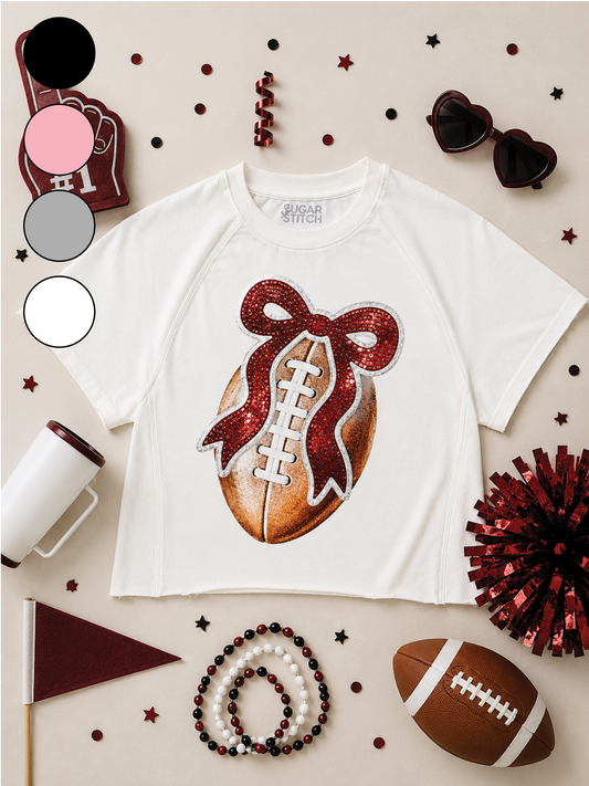 Football Sequin Bow Graphic Edgy Shirt