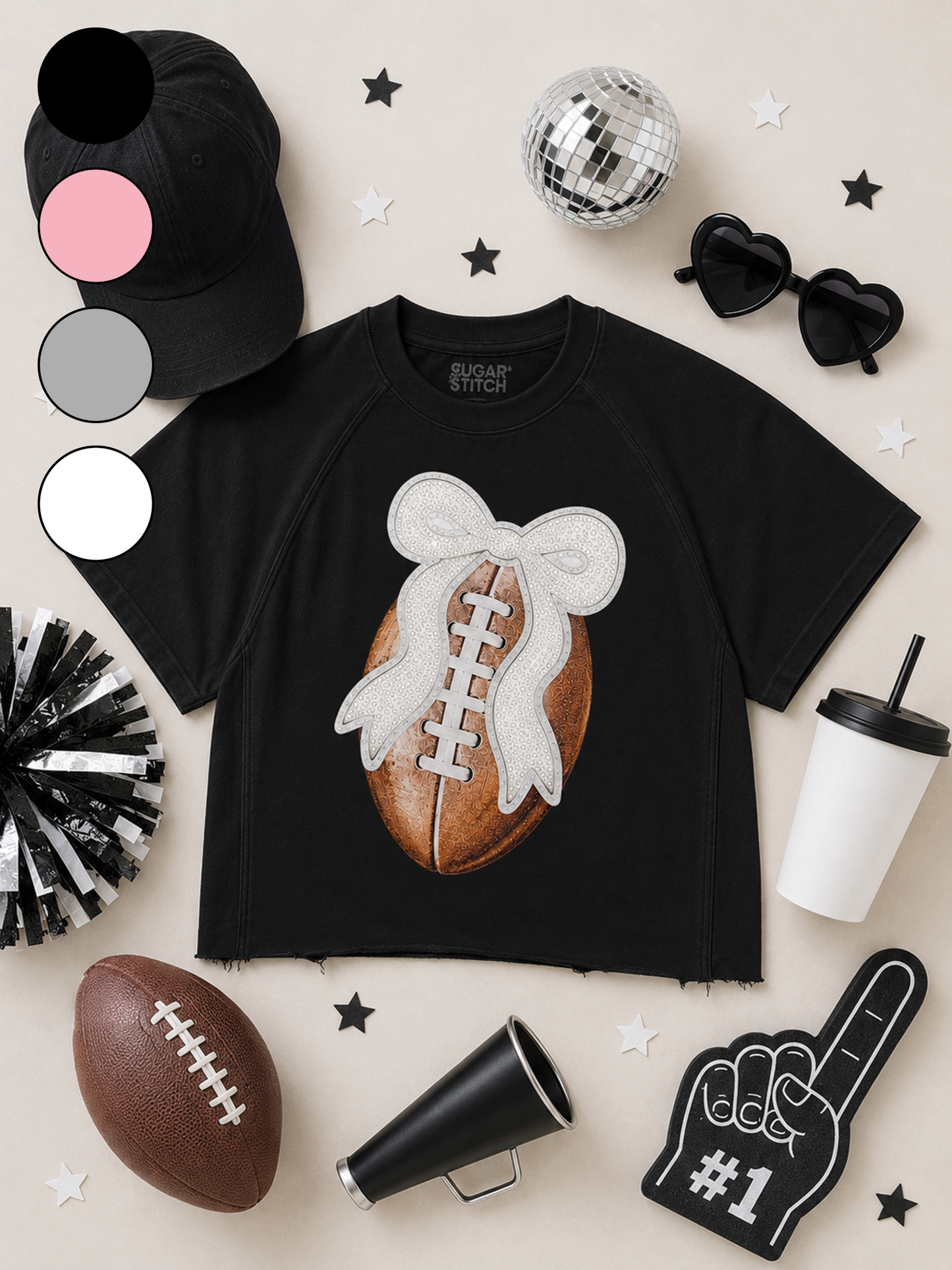 Football Sequin Bow Graphic Edgy Shirt