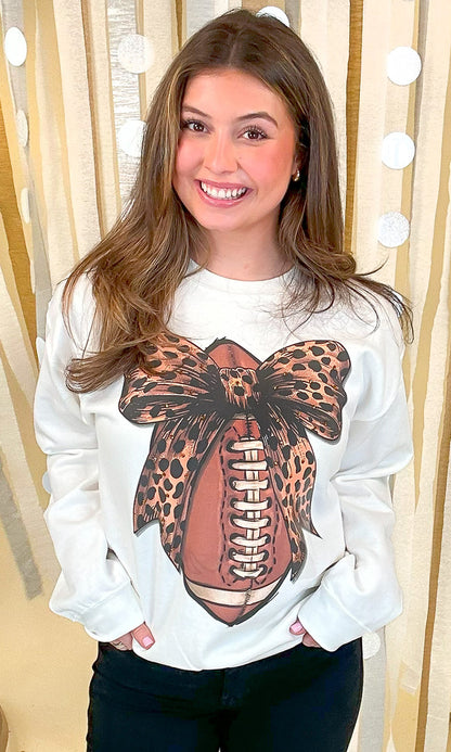 Football Cheetah Bow Rhinestone Graphic Sweatshirt