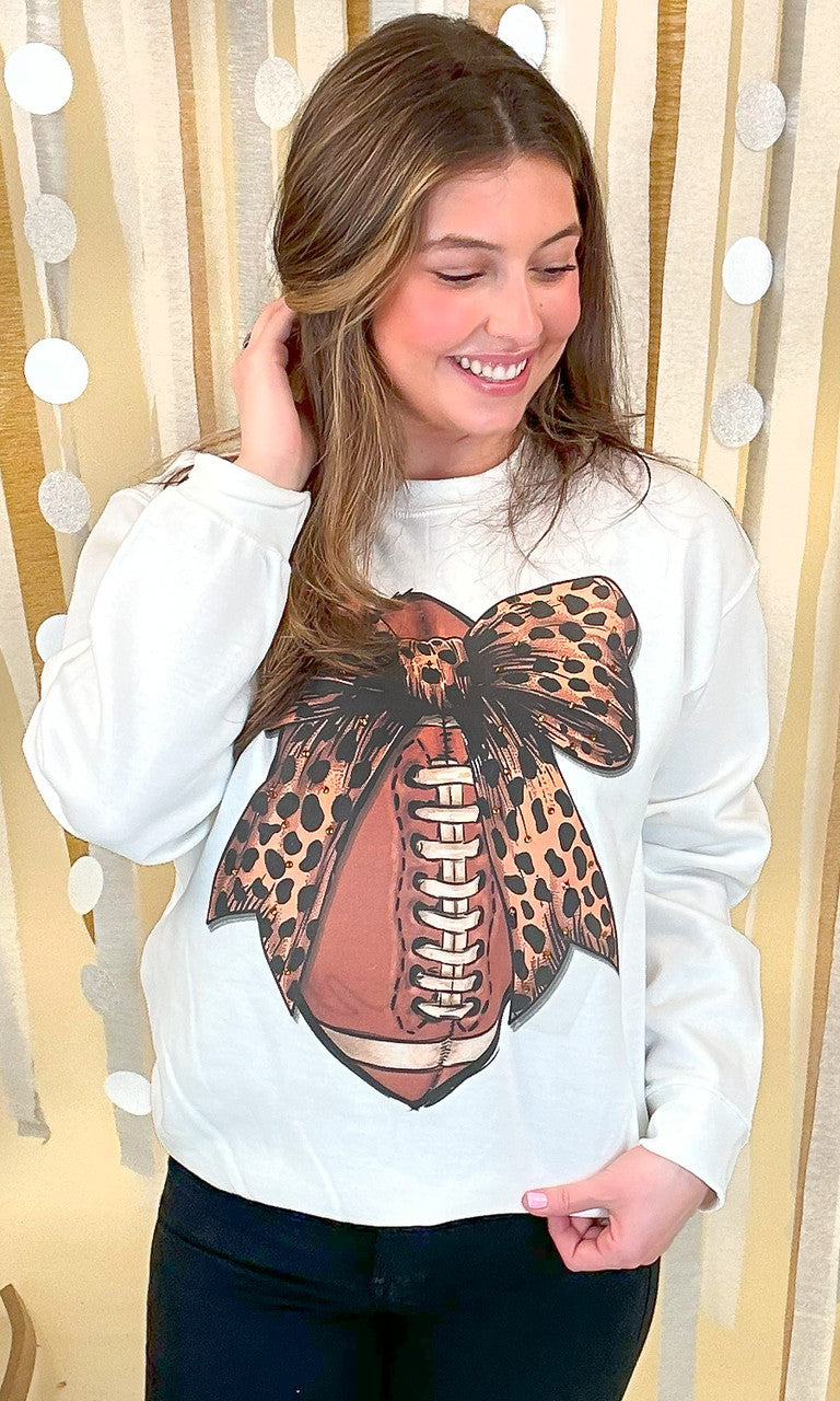Football Cheetah Bow Rhinestone Graphic Sweatshirt