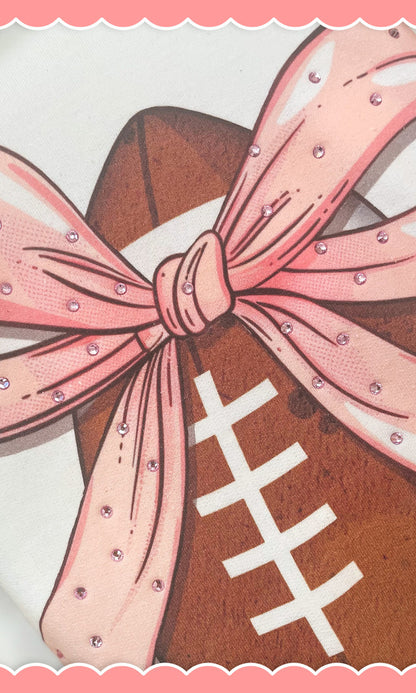 Football Pink Bow Rhinestone Graphic Long Sleeve Shirt
