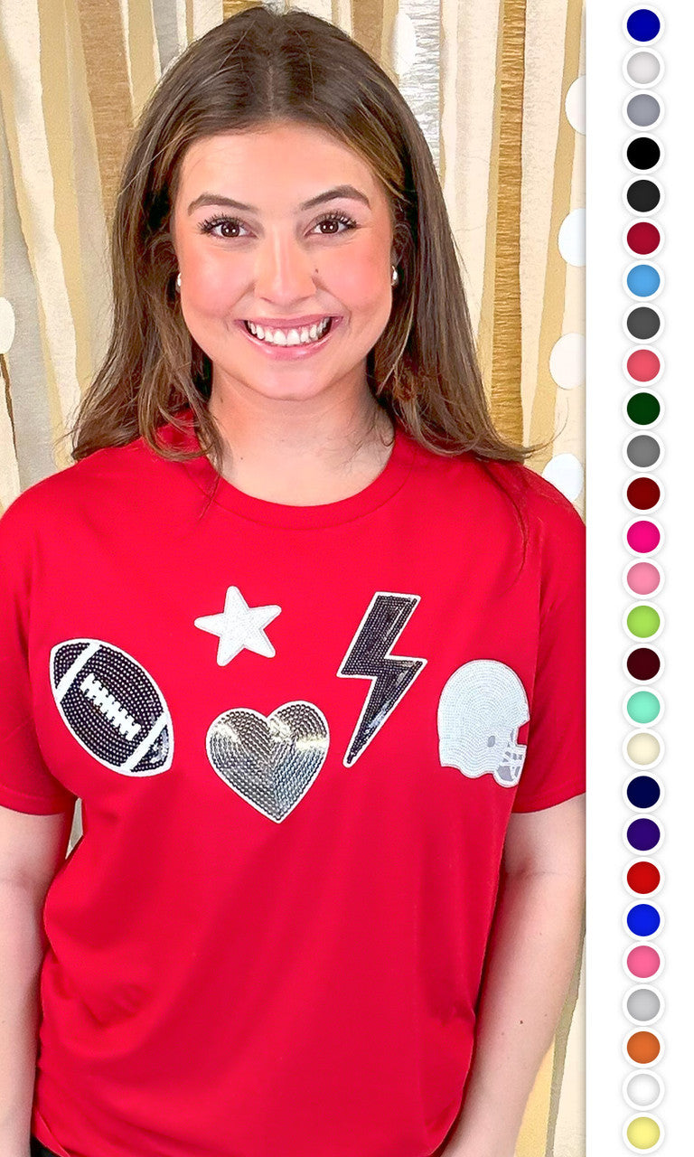 Football Things Sequin Graphic T-Shirt