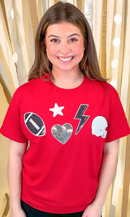 Football Things Sequin Graphic T-Shirt