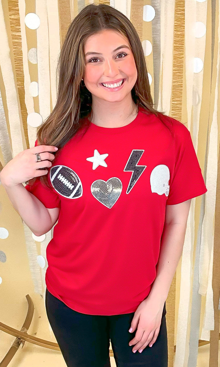Football Things Sequin Graphic T-Shirt