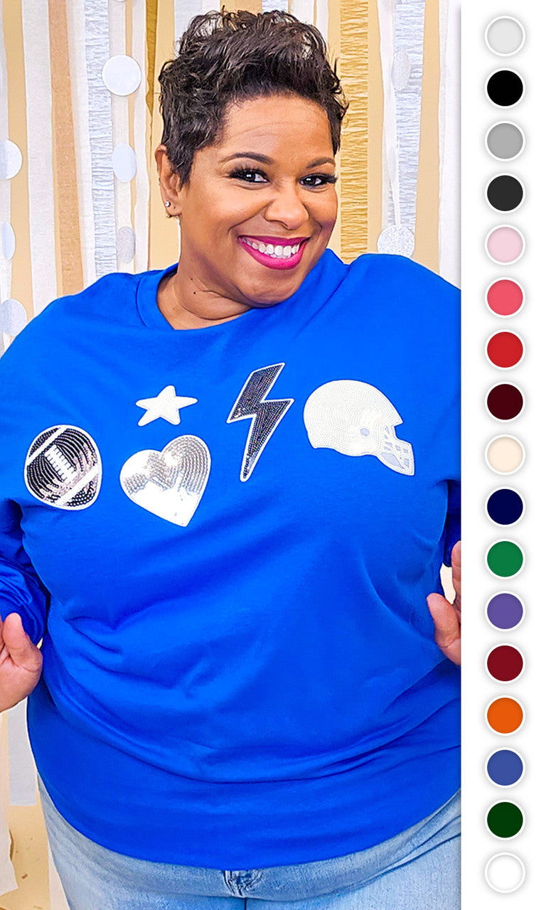 Football Things Sequin Long Sleeve Graphic T-Shirt