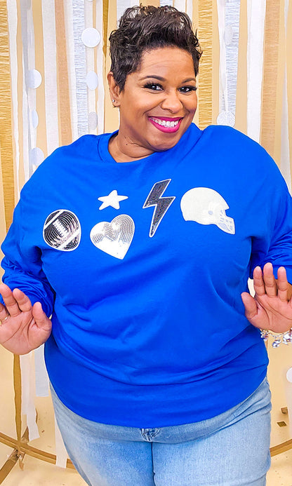 Football Things Sequin Long Sleeve Graphic T-Shirt