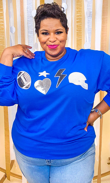 Football Things Sequin Long Sleeve Graphic T-Shirt