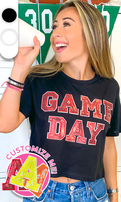 Game Day Sequin Graphic Crop Top Shirt