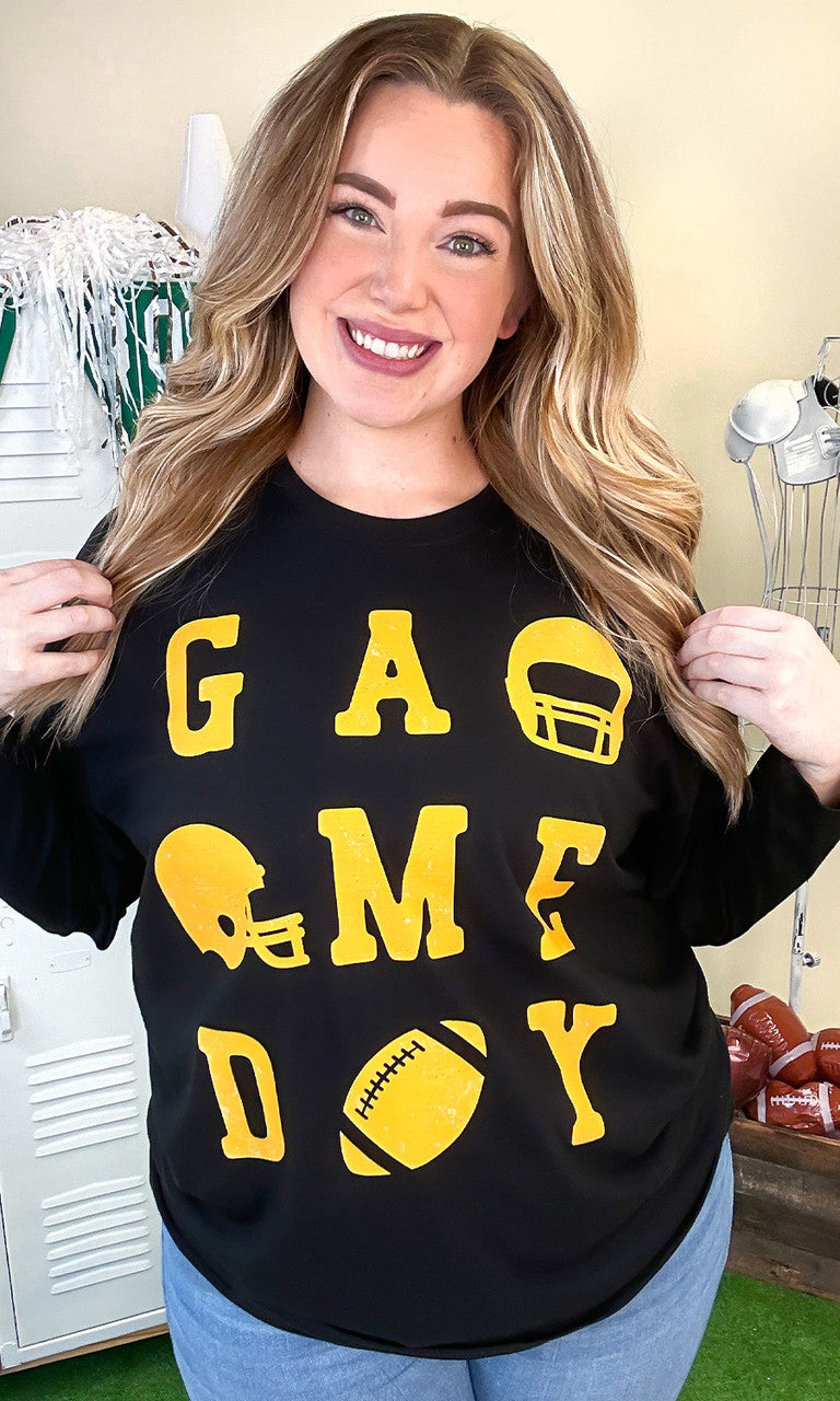 Game Day Football Typography Graphic Long Sleeve Shirt