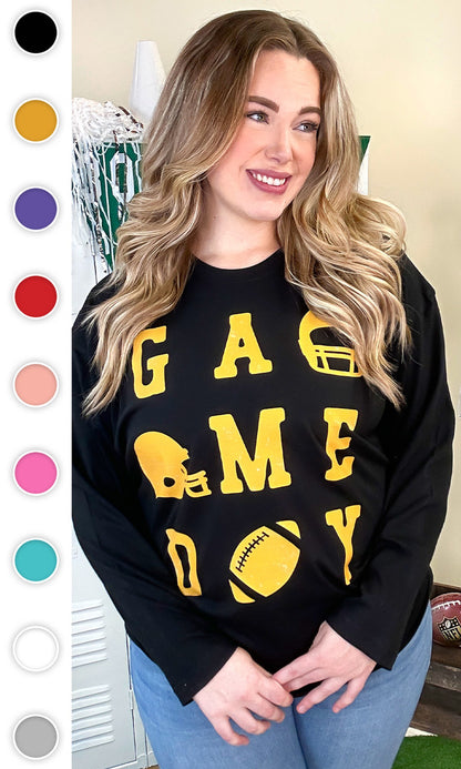 Game Day Football Typography Graphic Long Sleeve Shirt