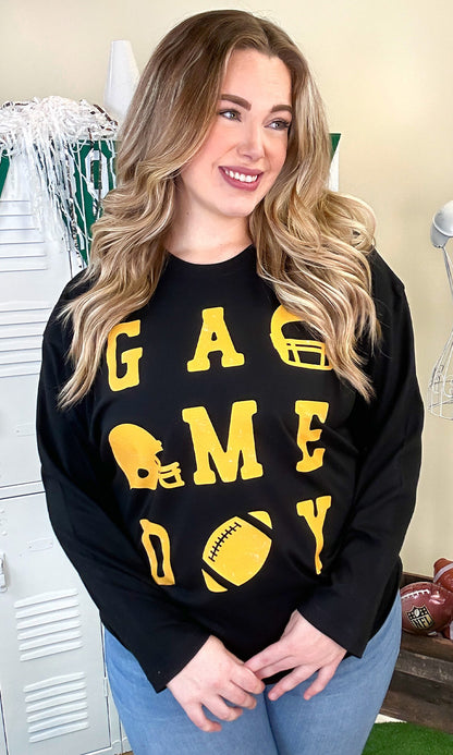 Game Day Football Typography Graphic Long Sleeve Shirt