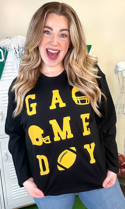 Game Day Football Typography Graphic Long Sleeve Shirt