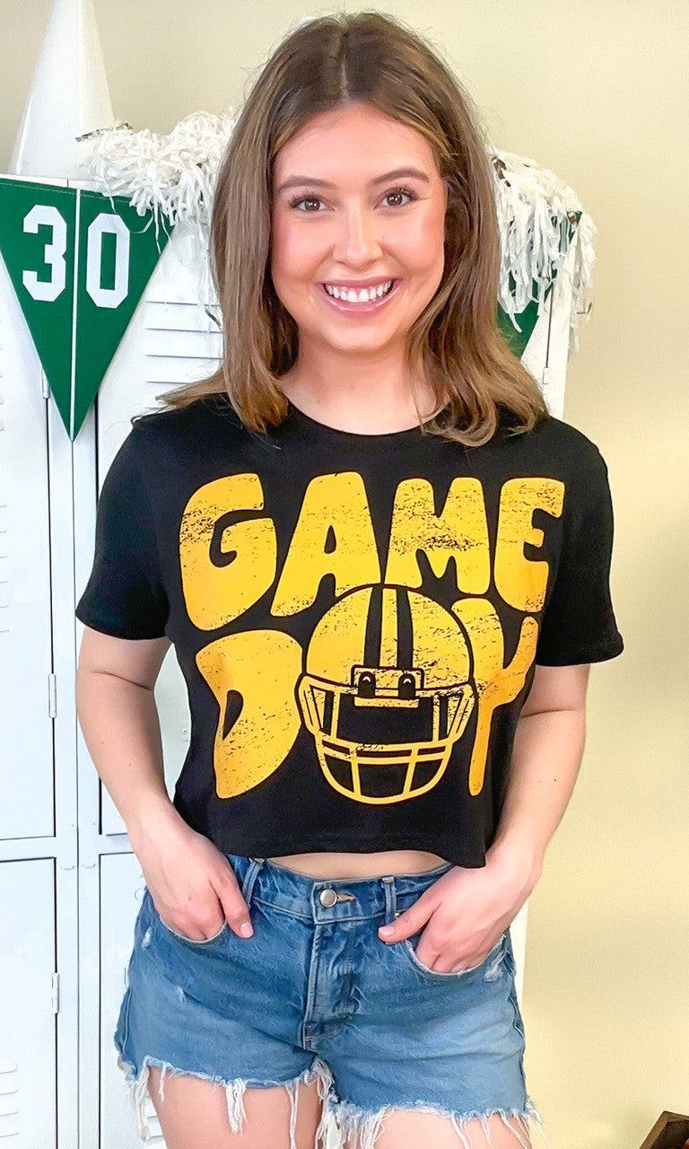 Game Day Football Helmet Graphic Crop Top