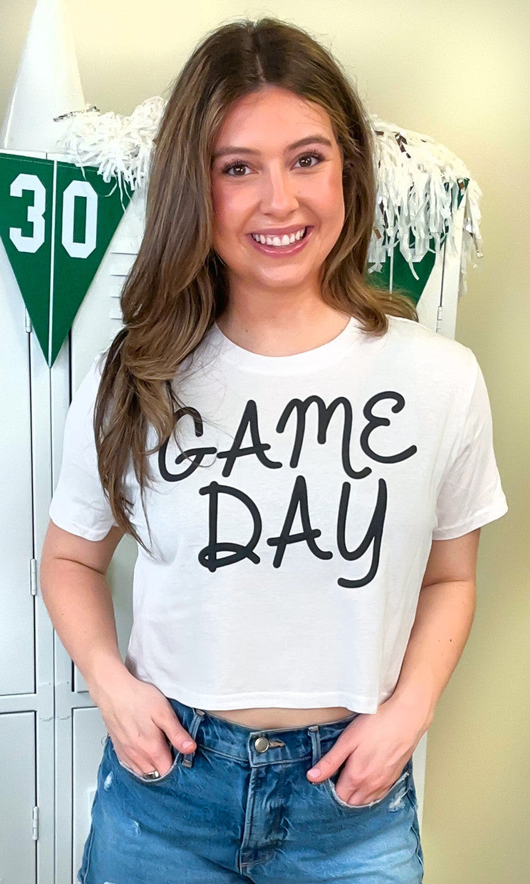 Game Day Script Puff Graphic Crop Top