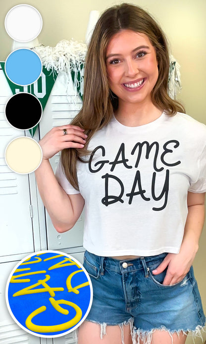 Game Day Script Puff Graphic Crop Top