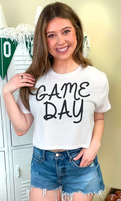 Game Day Script Puff Graphic Crop Top