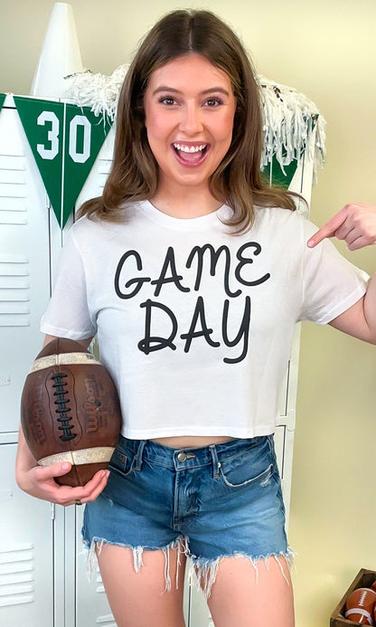 Game Day Script Puff Graphic Crop Top