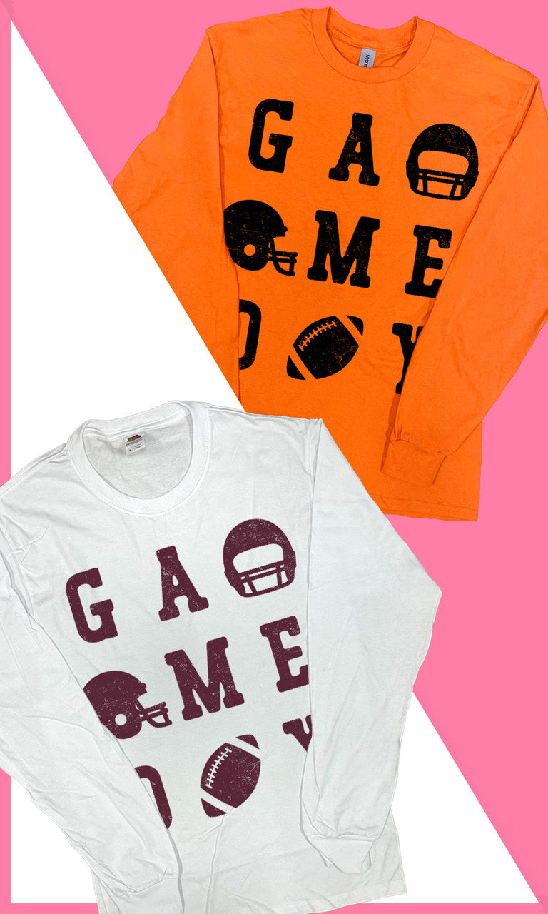 Game Day Football Typography Graphic Long Sleeve Shirt