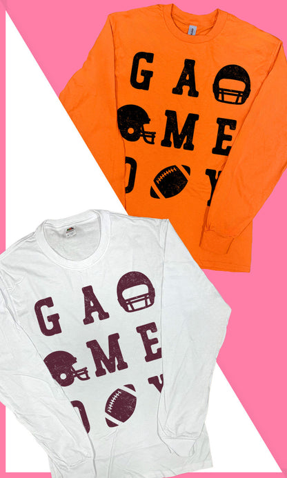 Game Day Football Typography Graphic Long Sleeve Shirt