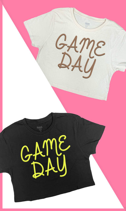 Game Day Script Puff Graphic Crop Top