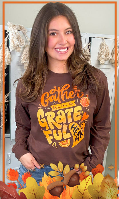 Gather with a Grateful Heart Long Sleeve Graphic T-Shirt