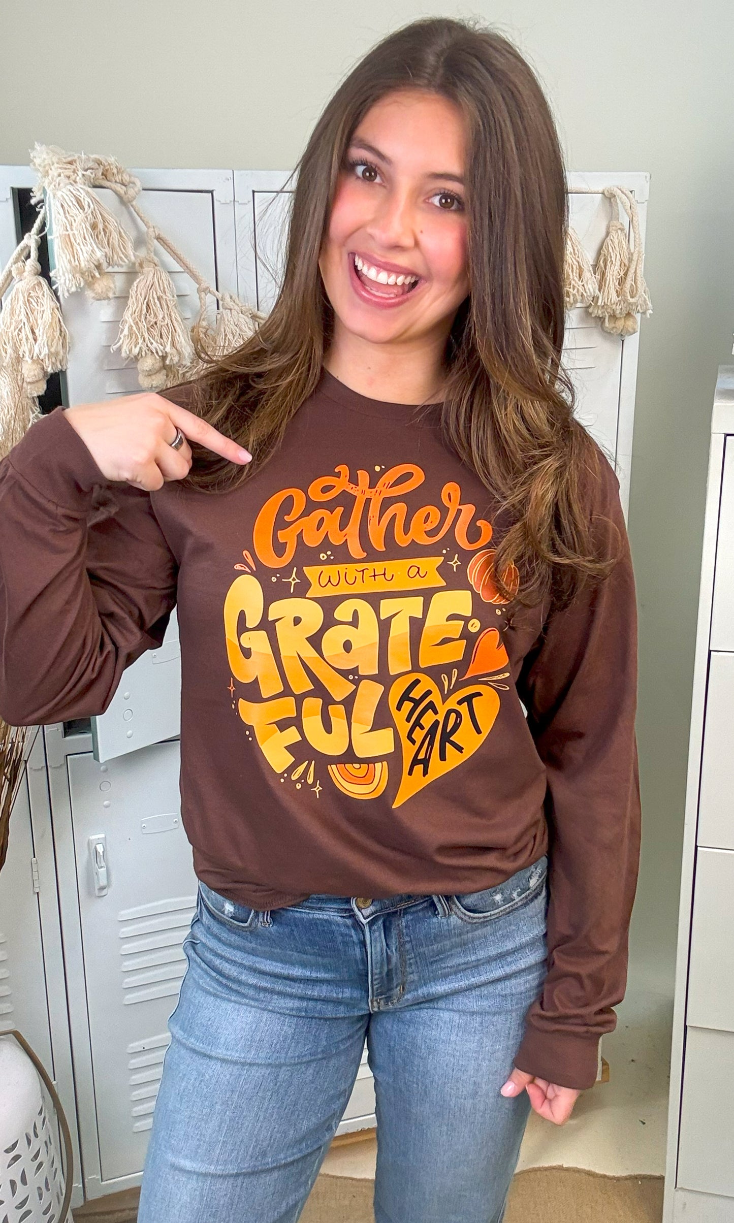 Gather with a Grateful Heart Long Sleeve Graphic T-Shirt