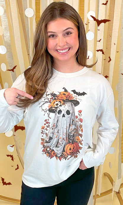 Gaudy Ghost Rhinestone Graphic Long Sleeve Shirt